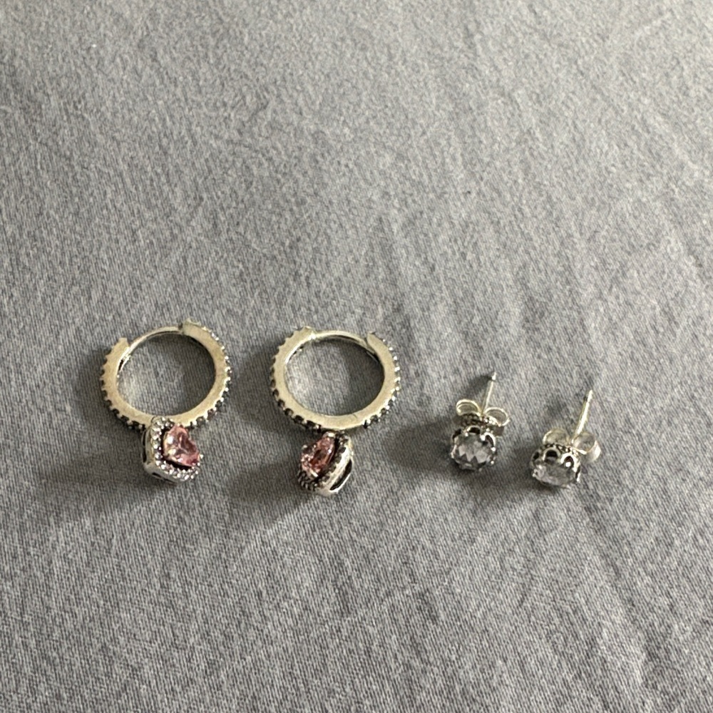 Elegant Silver and Pink Earrings Set